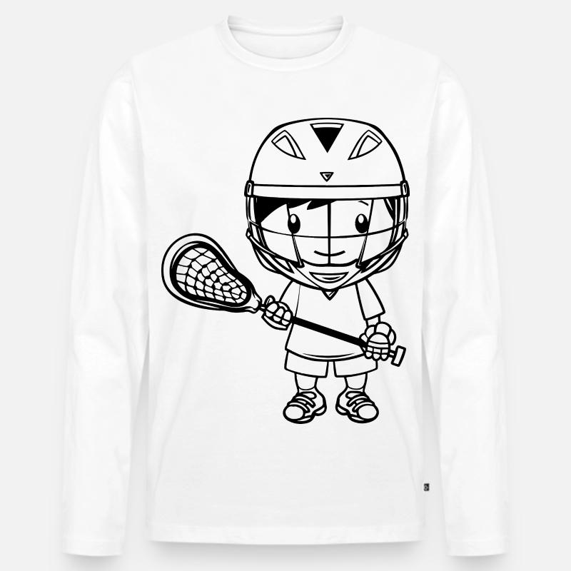 Lacrosse Junge Cartoon - Männer Premium Bio Langarmshirt - Weiß