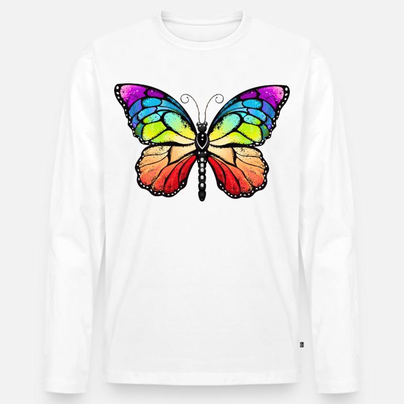Rainbow pride butterfly - Männer Premium Bio Langarmshirt - Weiß