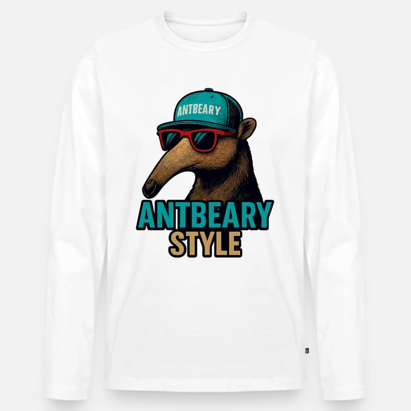 Antbeary Style Aardvark Cartoon - Men's Premium Organic Long Sleeve Shirt - white