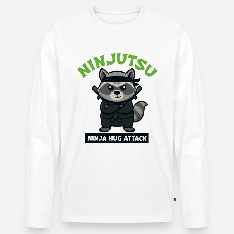 Waschbär Ninja Umarmungsangriff - Männer Premium Bio Langarmshirt - Weiß