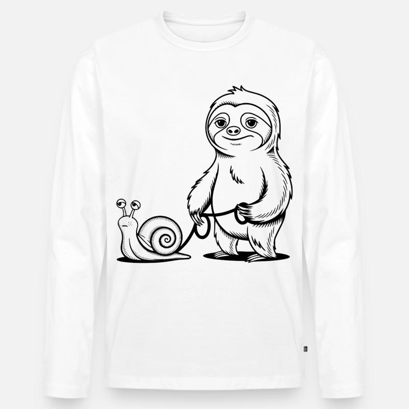 Faultier und Schnecke - Gassi gehen - Männer Premium Bio Langarmshirt - Weiß