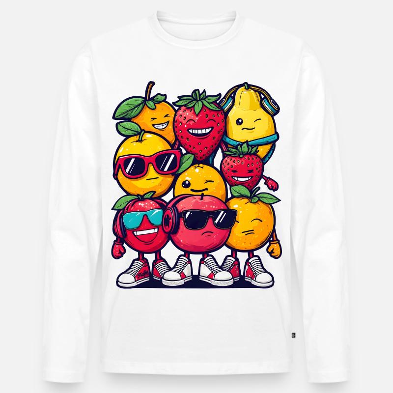 Fruit Squad – 🍓 🍊 🍉 Cartoon - Männer Premium Bio Langarmshirt - Weiß