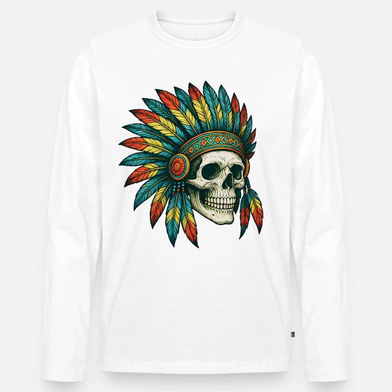 Eingeborener Stamm Schädel Illustration - Männer Premium Bio Langarmshirt - Weiß