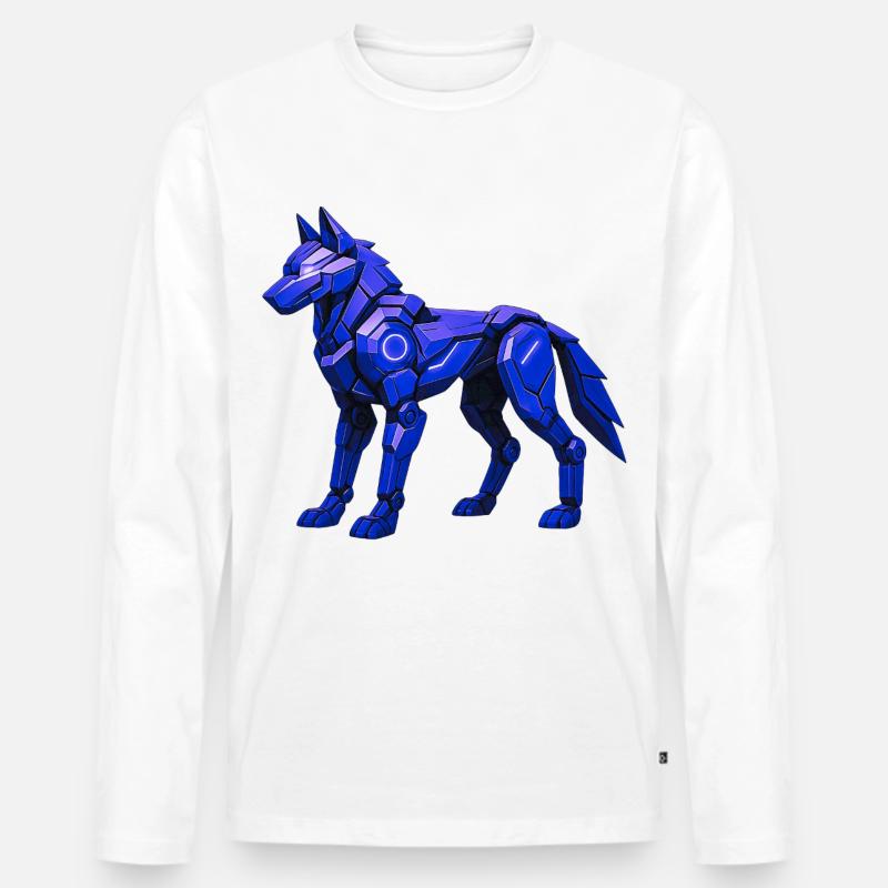 Futuristische digitale Wolf Illustration - Männer Premium Bio Langarmshirt - Weiß