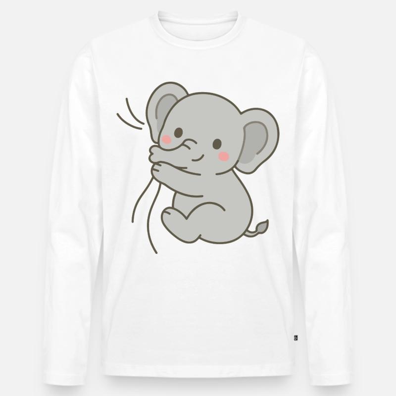 Eingekuscheltes Elefantenkalb - Männer Premium Bio Langarmshirt - Weiß