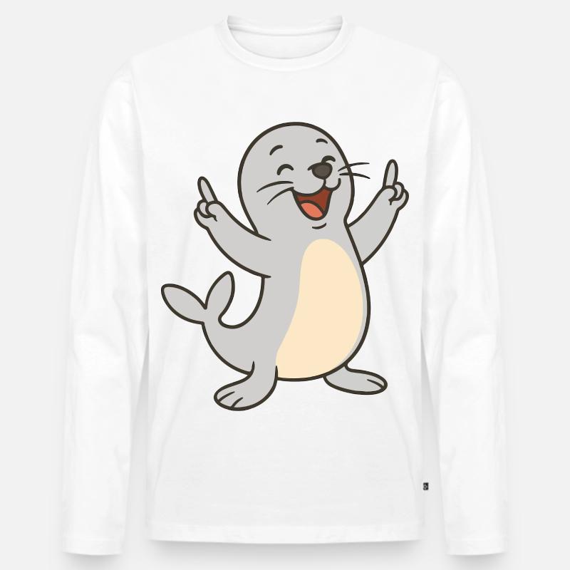 Fröhliche Robbe - Männer Premium Bio Langarmshirt - Weiß