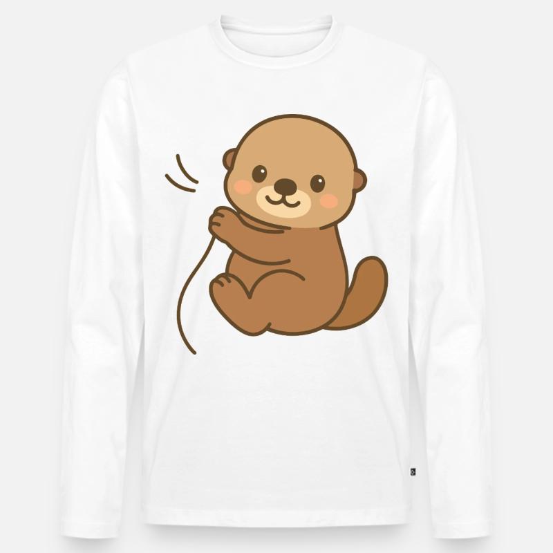 Eingekuschelt Seeotter - Männer Premium Bio Langarmshirt - Weiß