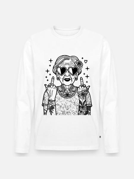 cool bedstemor – retro clipart med solbriller - Premium økologisk langærmet T-shirt til mænd - hvid