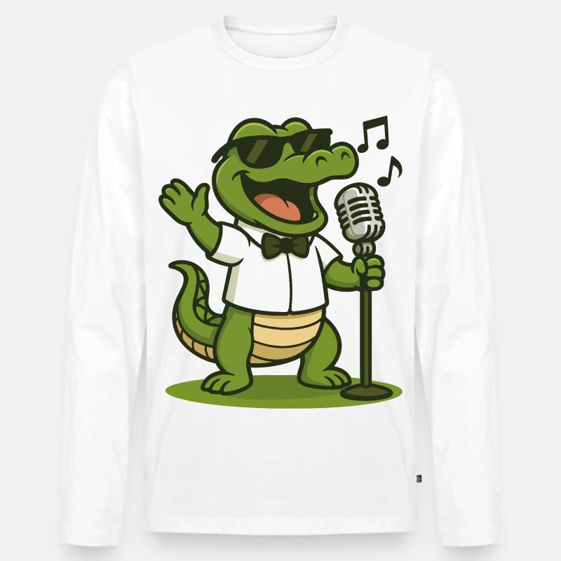 Karaoke-Gator - Männer Premium Bio Langarmshirt - Weiß