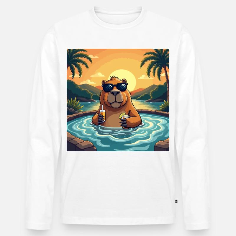 Chillbara Vibes - Capybara im Chillmodus - Männer Premium Bio Langarmshirt - Weiß
