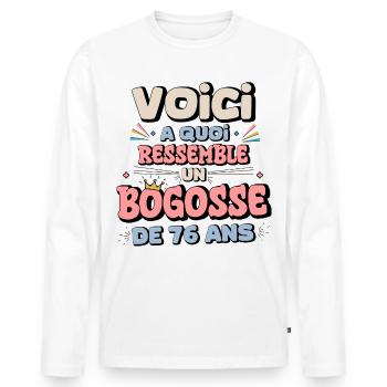 76th Birthday Humor Design - Men's Premium Organic Long Sleeve Shirt - white - Front - Nico (187cm)
