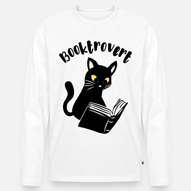 Booktrovert Katze mit Buch - Männer Premium Bio Langarmshirt - Weiß