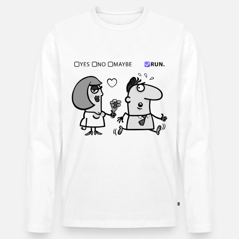 Liebe oder Flucht – Skurriles Humor-Design - Männer Premium Bio Langarmshirt - Weiß