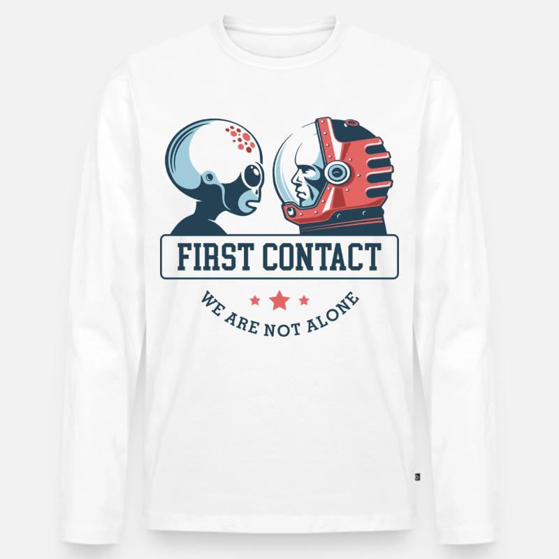 alien_astronaut_first_contact - Männer Premium Bio Langarmshirt - Weiß