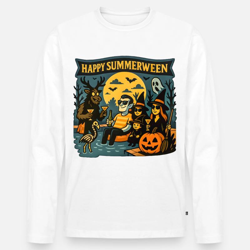 Happy Summerween - Männer Premium Bio Langarmshirt - Weiß