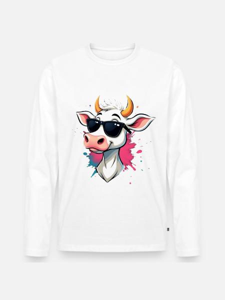 Chilling with sunglasses cow - Men's Premium Organic Long Sleeve Shirt - white