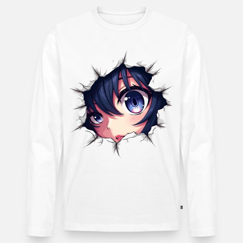 Anime-Auge mit durchbrochenem Papier-Effekt - Männer Premium Bio Langarmshirt - Weiß