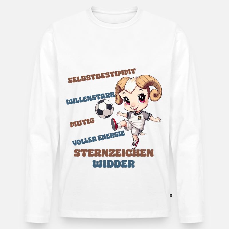 Fußball Sternzeichen Widder Eigenschaften Aries - Männer Premium Bio Langarmshirt - Weiß