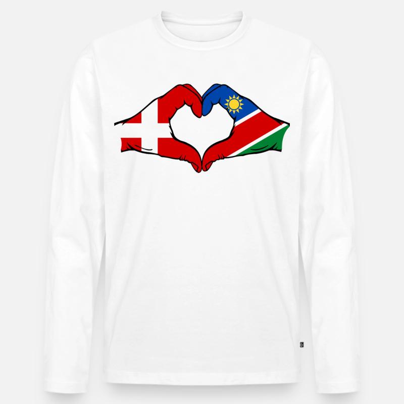 Dänemark Namibia Flagge Herz - Männer Premium Bio Langarmshirt - Weiß
