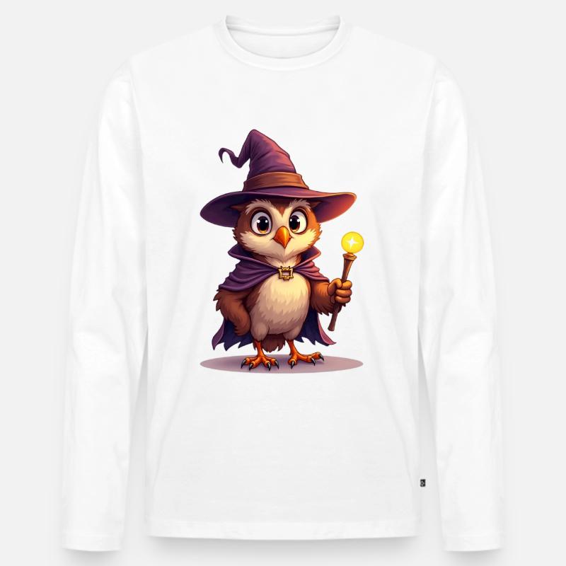 Zauberhafter Eulen-Zauberer mit Zauberstab - Männer Premium Bio Langarmshirt - Weiß