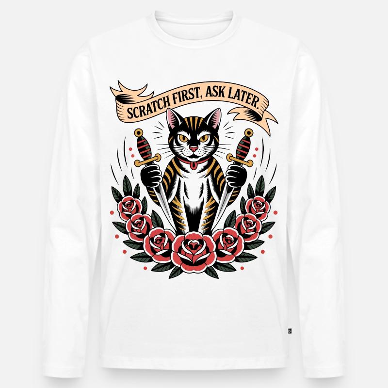 Scratch First Cat - Men's Premium Organic Long Sleeve Shirt - white