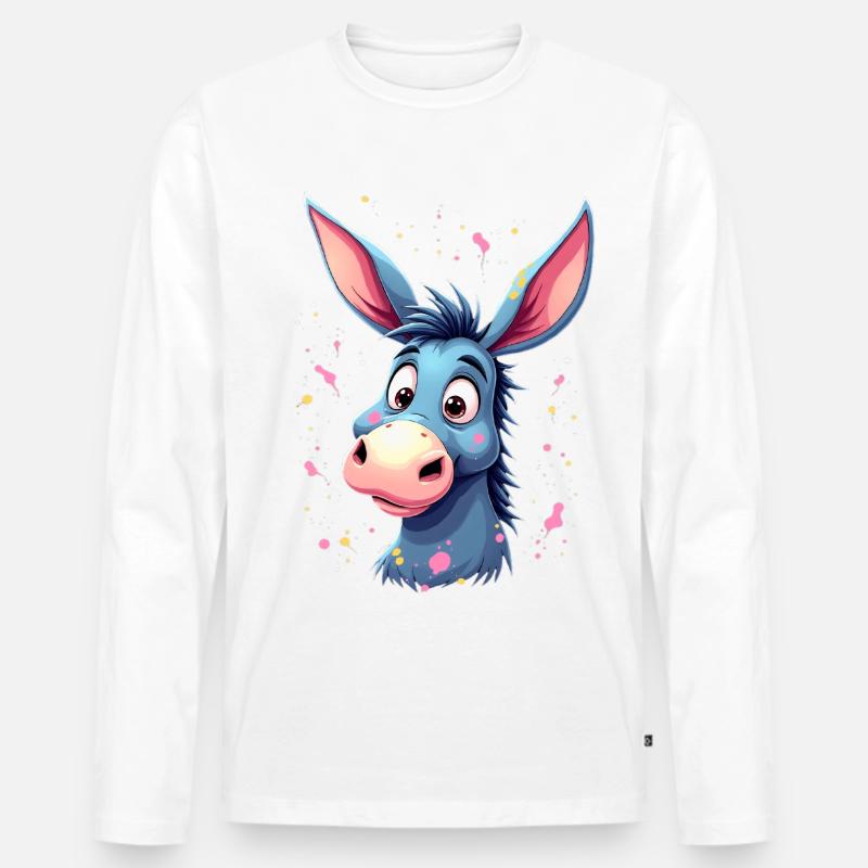 Charmantes Eselfigur mit bunter Spritztechnik - Männer Premium Bio Langarmshirt - Weiß