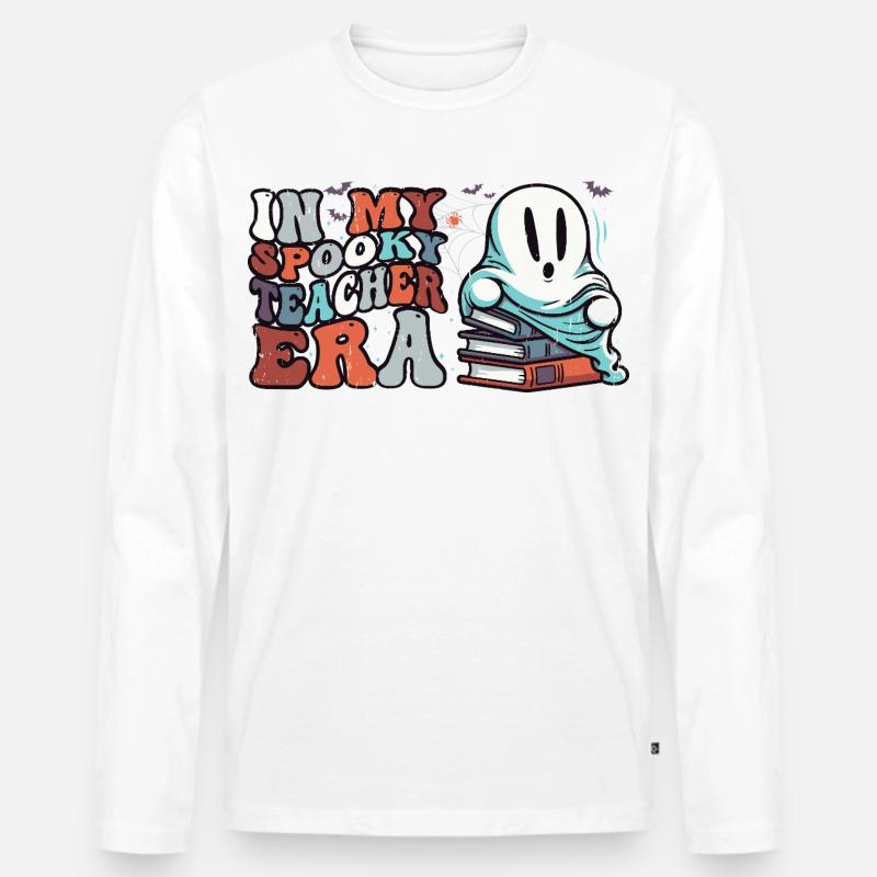 Gruseliger Lehrergeist mit Büchern - Männer Premium Bio Langarmshirt - Weiß