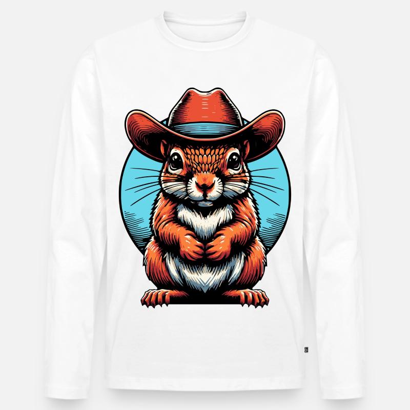 Eichhörnchen mit Cowboyhut - Männer Premium Bio Langarmshirt - Weiß
