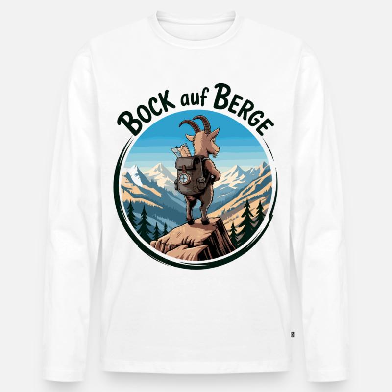 Bergsteiger Ziege auf dem Gipfel - Männer Premium Bio Langarmshirt - Weiß
