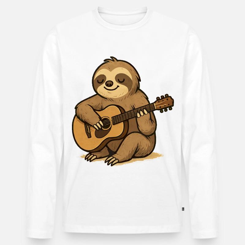 Das entspannte Faultier mit Gitarre - Männer Premium Bio Langarmshirt - Weiß
