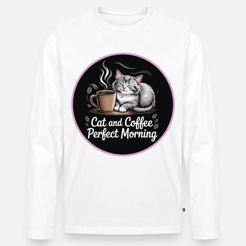 Katzen und Kaffee Morgenroutine - Männer Premium Bio Langarmshirt - Weiß
