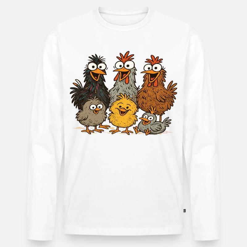 Bunte Hühner Cartoon Muster - Männer Premium Bio Langarmshirt - Weiß
