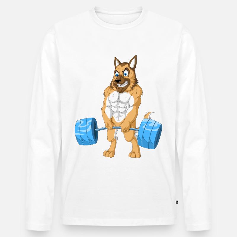 Deutscher Schäferhund Gewichtheben - Männer Premium Bio Langarmshirt - Weiß