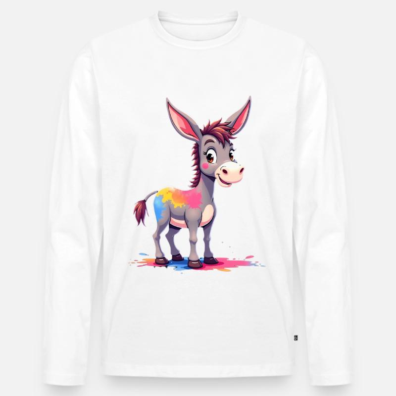 Bunter Farbklecks Esel - Männer Premium Bio Langarmshirt - Weiß