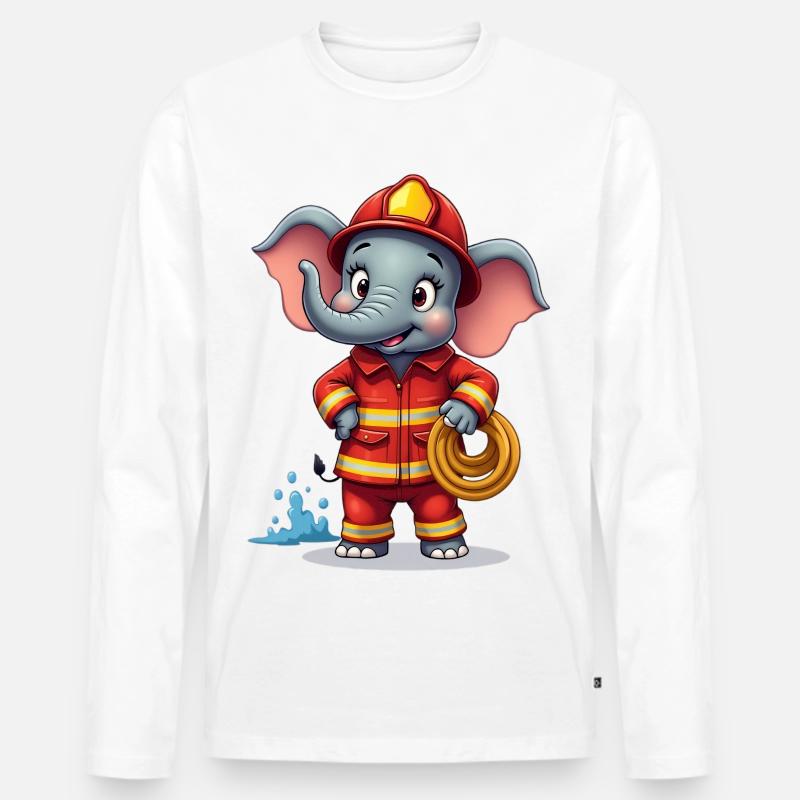 Feuerwehrelefant Kinderdesign - Männer Premium Bio Langarmshirt - Weiß