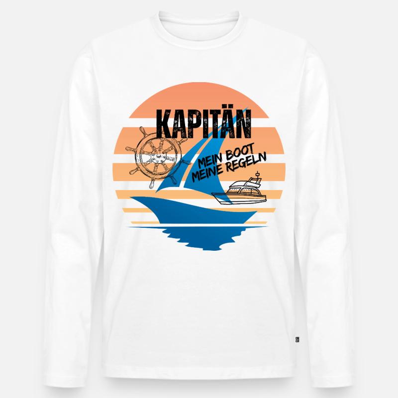 Seefahrer Motiv mit Kompass und Segelboot - Männer Premium Bio Langarmshirt - Weiß