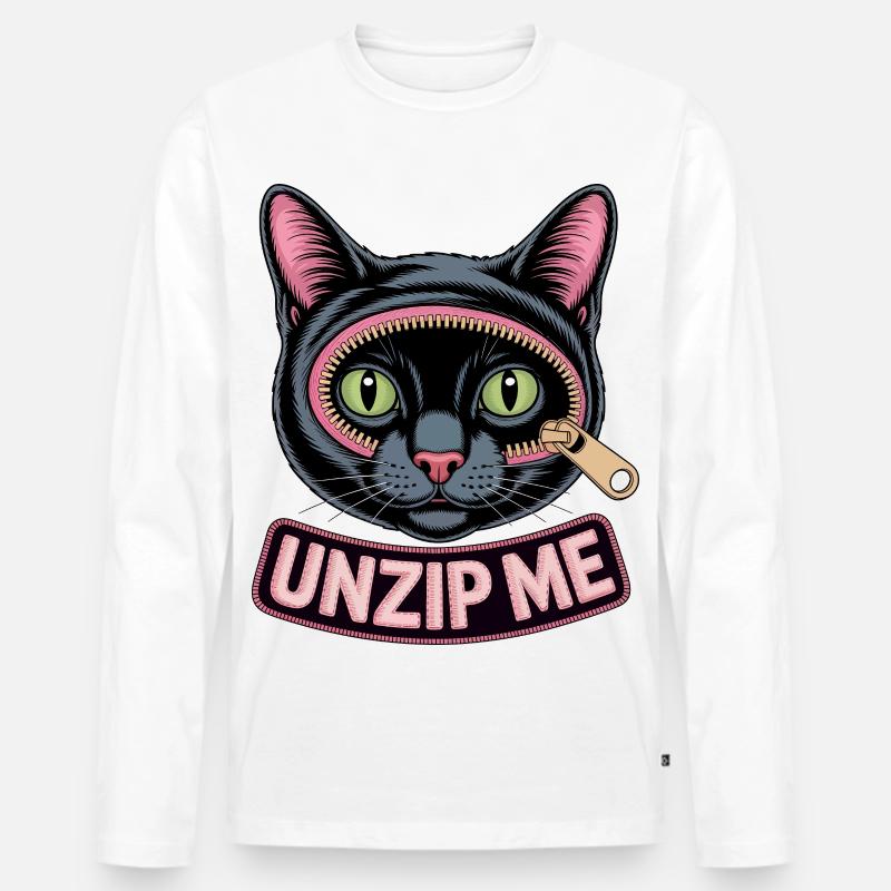 Unzip Cat Humor - Männer Premium Bio Langarmshirt - Weiß