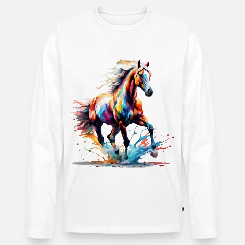 Buntes Haflinger Pferd Kunst Design - Männer Premium Bio Langarmshirt - Weiß