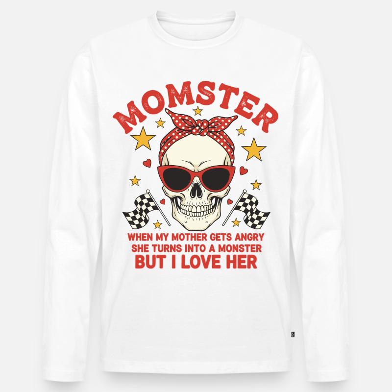 Monstermutter mit retro Skulls Design - Männer Premium Bio Langarmshirt - Weiß