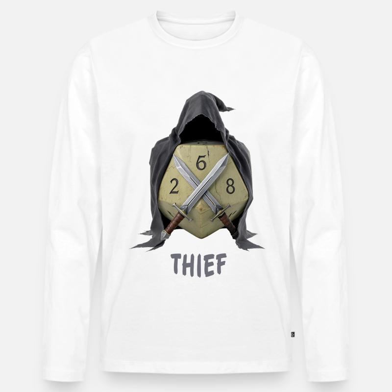 W20 mit Kapuze – Thief Fantasy Dice - Männer Premium Bio Langarmshirt - Weiß