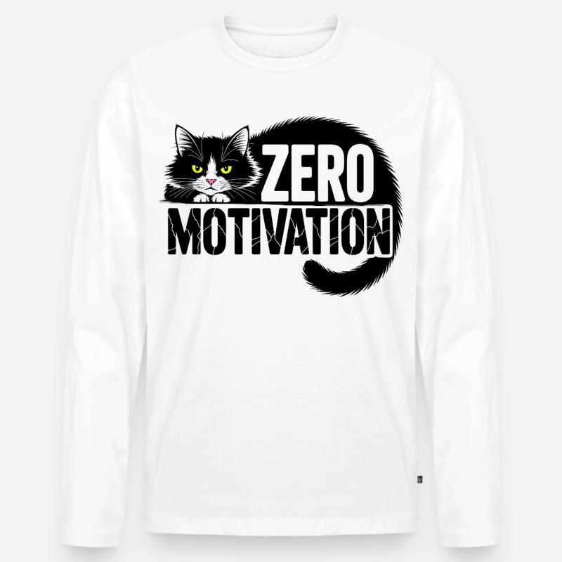 Null Motivation Katze - Männer Premium Bio Langarmshirt - Weiß