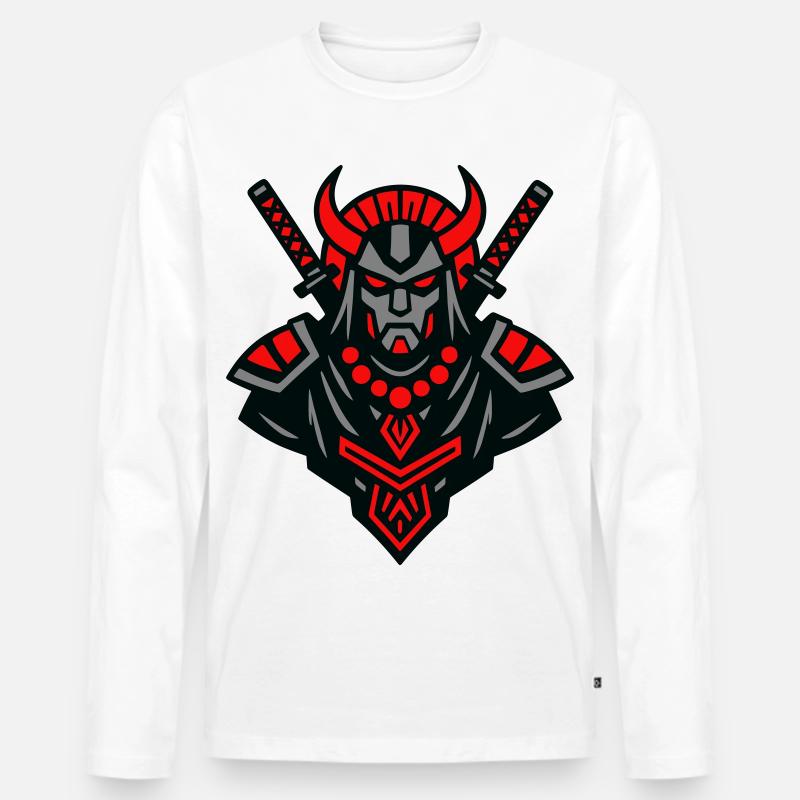 Samurai Devil Warrior - Männer Premium Bio Langarmshirt - Weiß