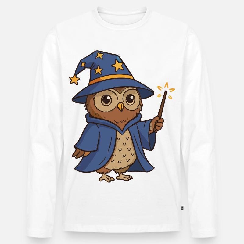Magische Eule Zauberer Illustration - Männer Premium Bio Langarmshirt - Weiß