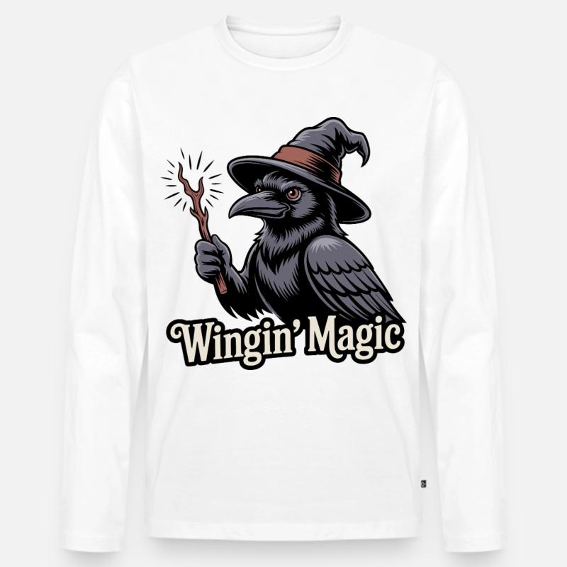 Wingin' Magic Raven - Männer Premium Bio Langarmshirt - Weiß