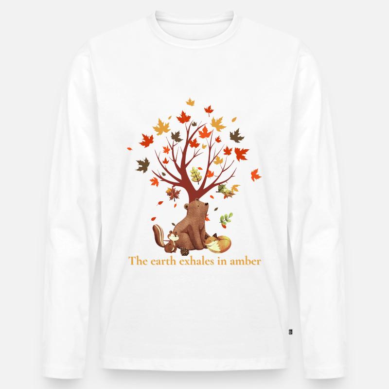 Waldtiere mit Herbstbaum und Spruch - Männer Premium Bio Langarmshirt - Weiß