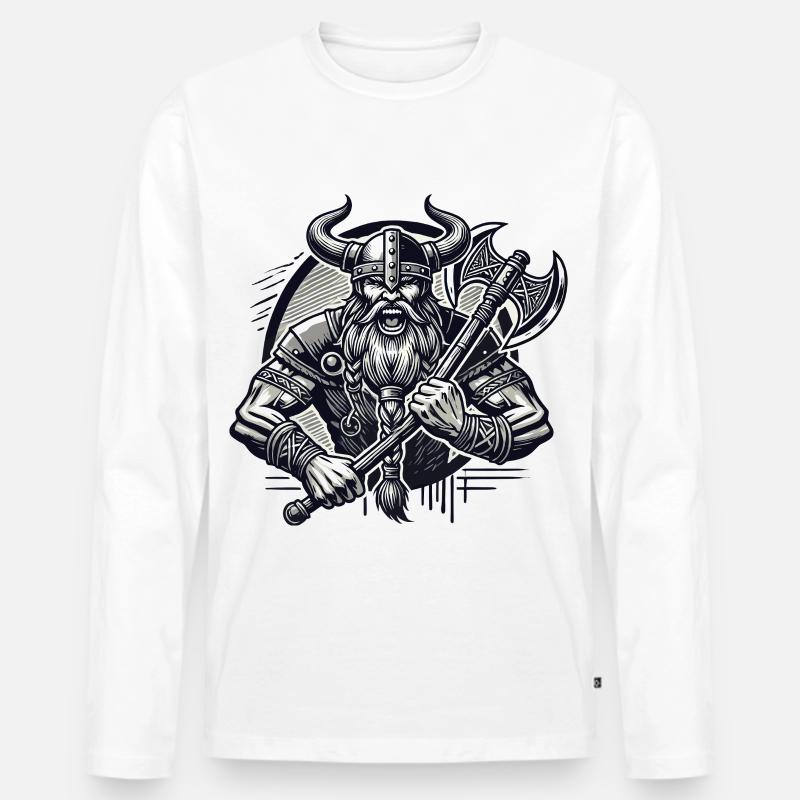 Krieger mit Axt und Hornhelm - Männer Premium Bio Langarmshirt - Weiß