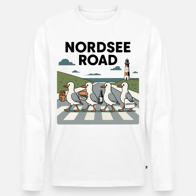 Nordseeroad Möwen - Männer Premium Bio Langarmshirt - Weiß