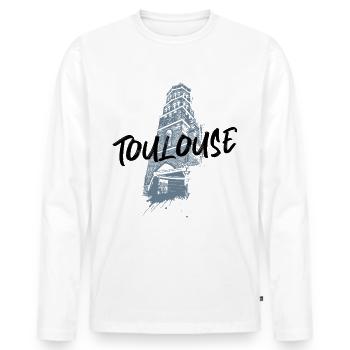 Illustration monochrom Toulouse Saint-Nicolas - Männer Premium Bio Langarmshirt - Weiß - Vorne - Nico (187cm)