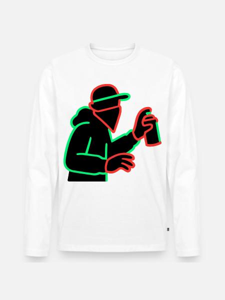 Neon Graffiti Sprayer Silhouette - Men's Premium Organic Long Sleeve Shirt - white