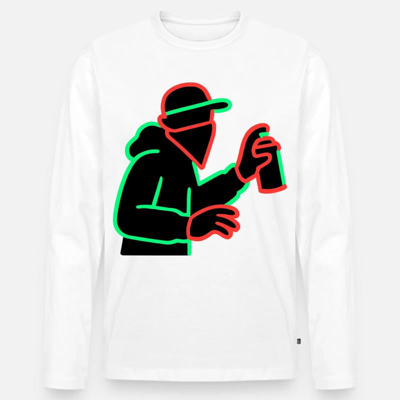 Neon Graffiti Sprayer Silhouette - Männer Premium Bio Langarmshirt - Weiß